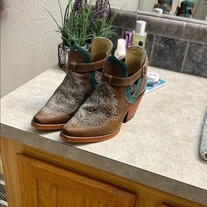 Durango Brown and Teal Ankle Booties